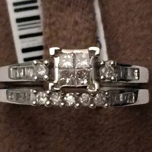 Quad Princess Cut Diamond Bridal Wedding/Engagement Ring Set